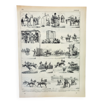 Engraving • Horse race, racecourse • Original and vintage lithograph from 1898
