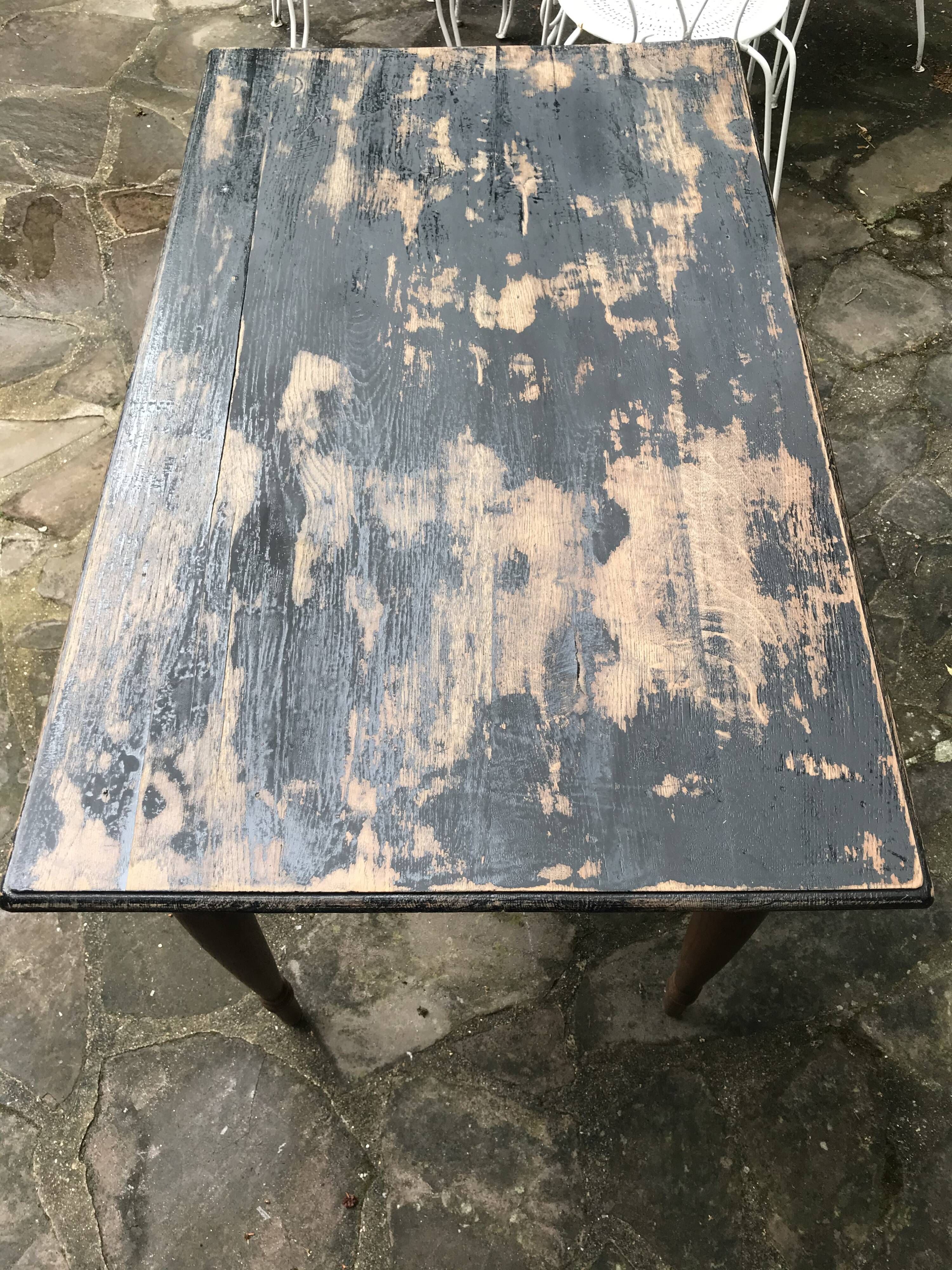 Old farmhouse table desk 1 drawer solid wood patinated black top