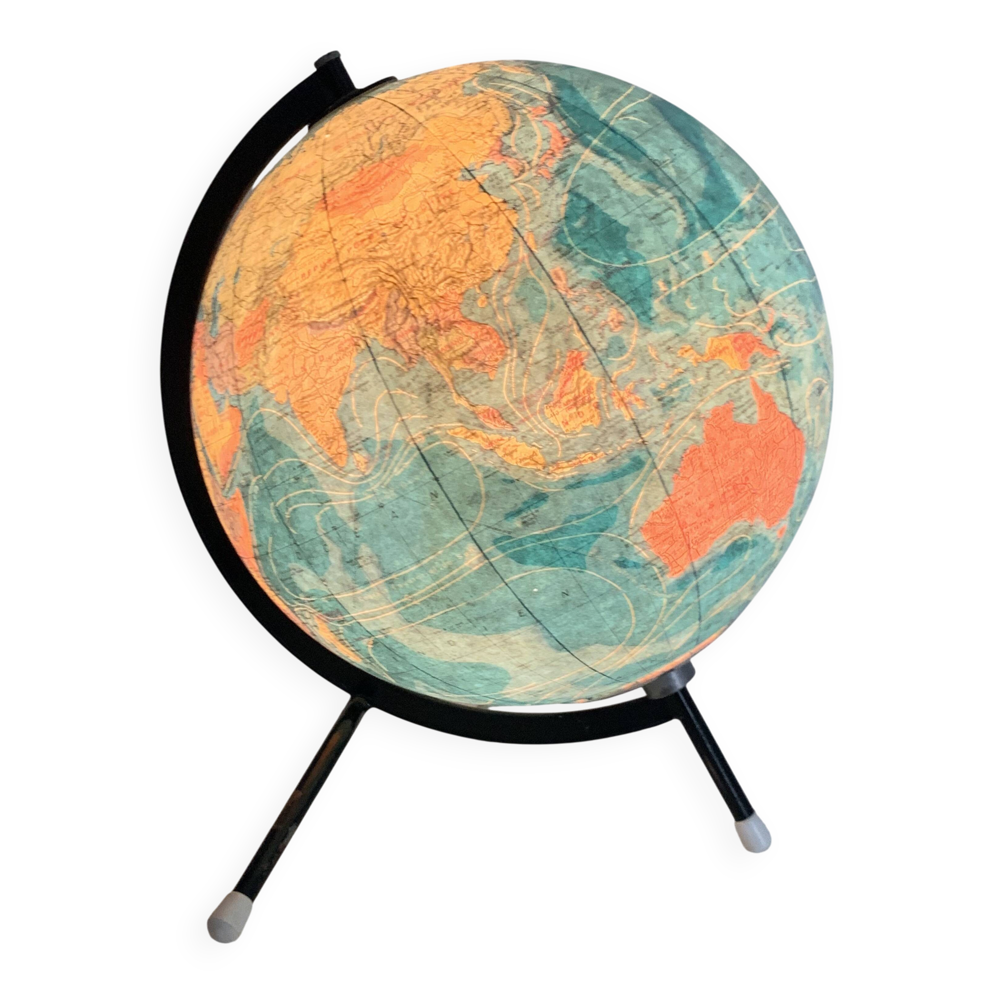 Vintage globe 1975 terrestrial tripod glass Taride world map - 28 cm