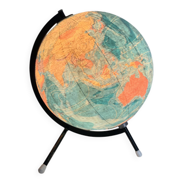 Globe vintage 1975 terrestre tripode verre Taride mappemonde - 28 cm