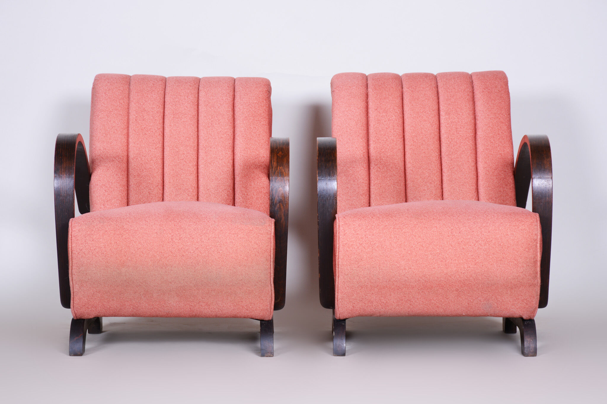 2 pink art deco armchairs 1930s czechia