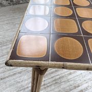 1950s rattan table with ceramic top