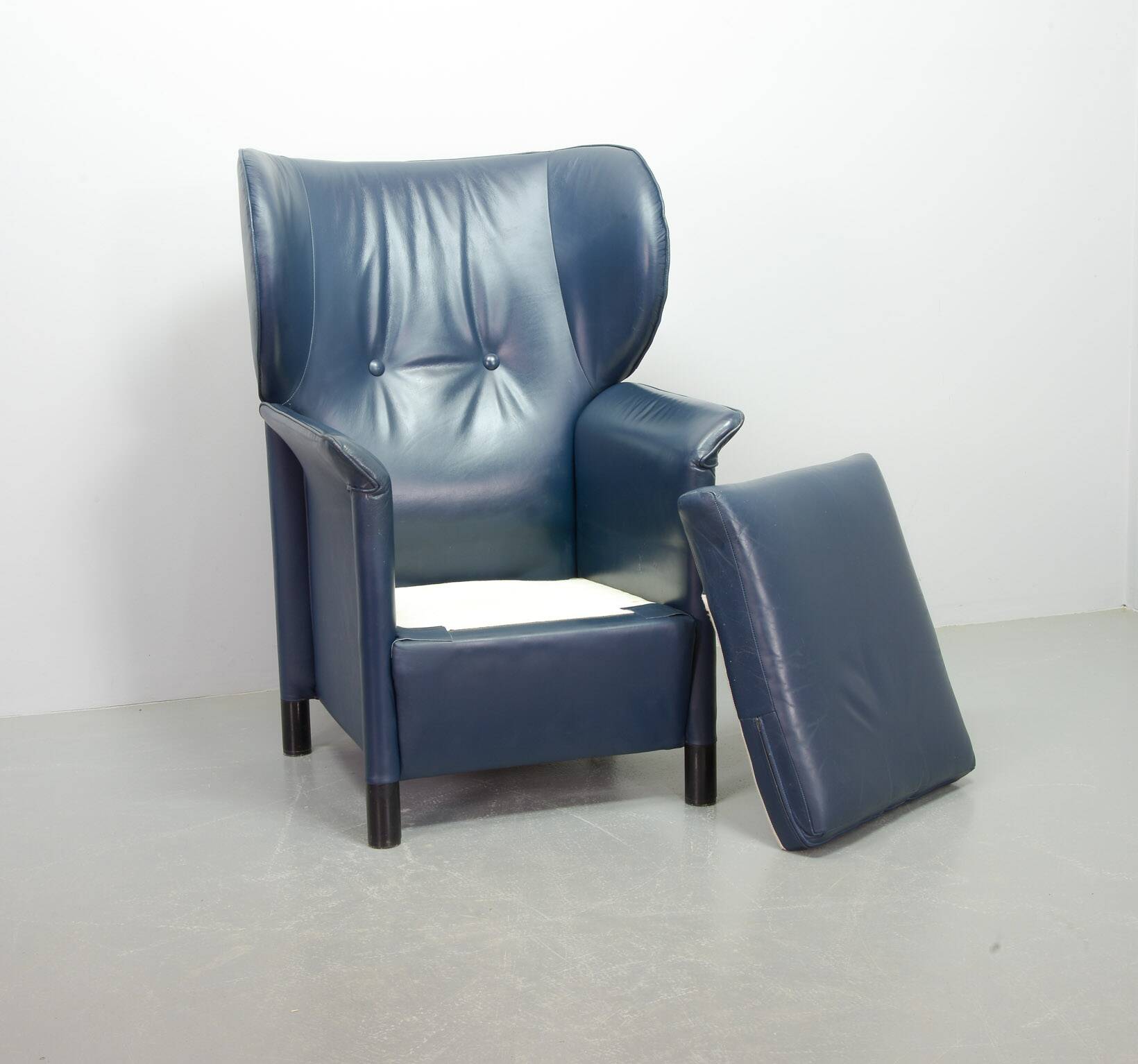 Wittmann Petrol Soft Leather Wing Chair Designed Model Aura  by Paolo Piva