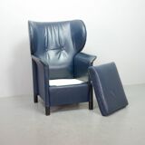 Wittmann Petrol Soft Leather Wing Chair Designed Model Aura  by Paolo Piva