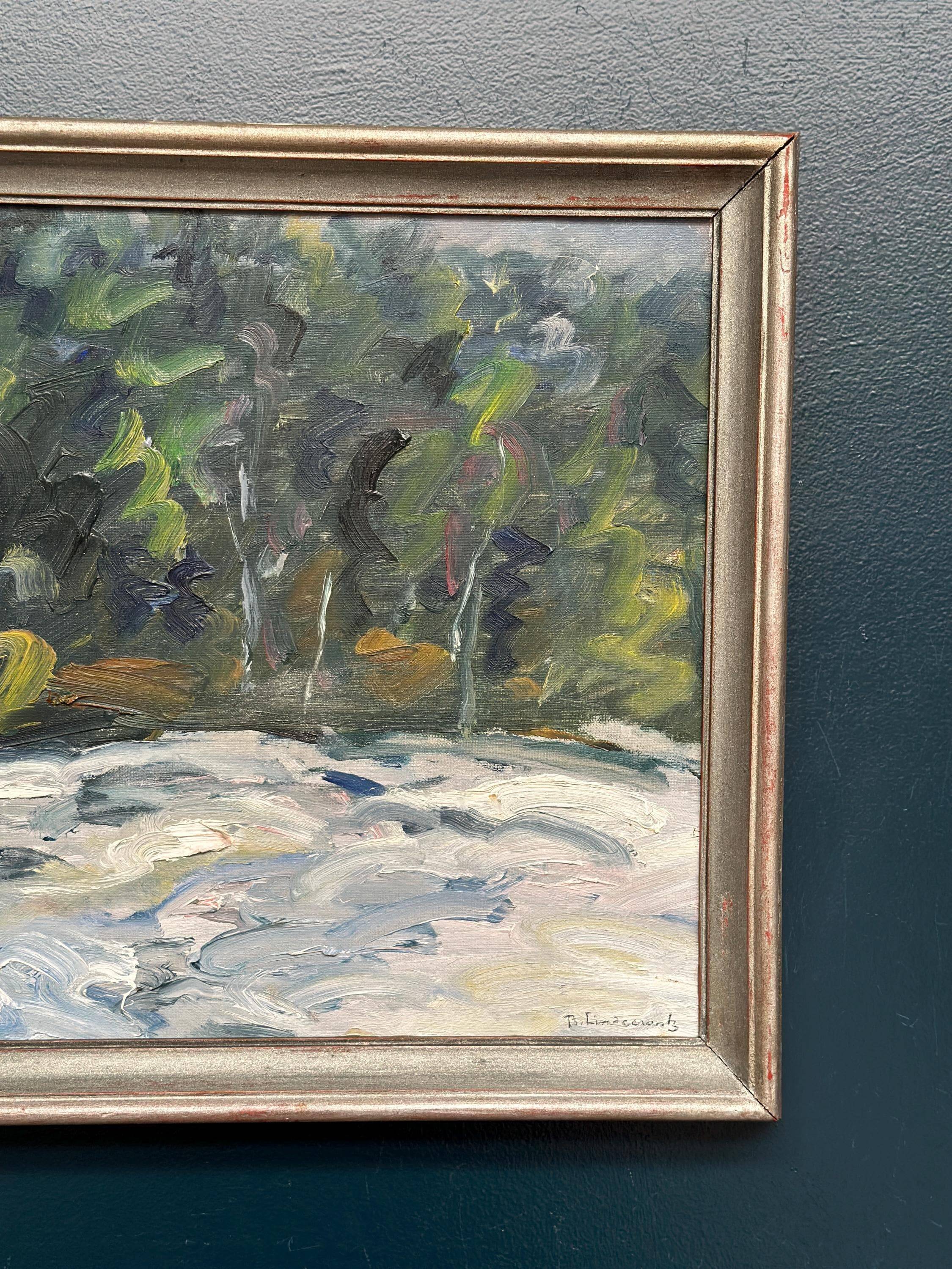 Huile sur toile originale suédoise – “Vinterlandskap” par Bertil Lindecrantz