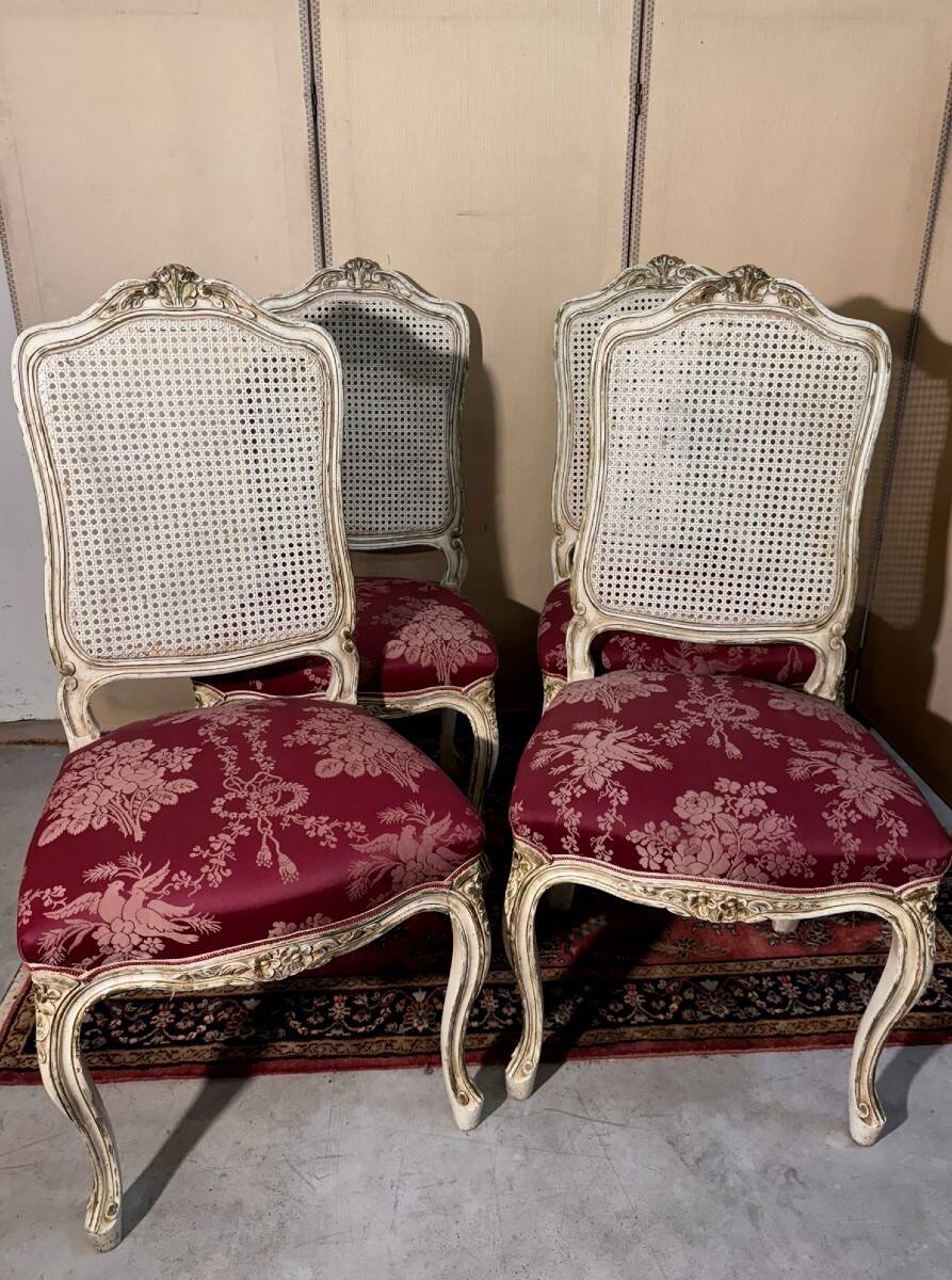 Set of four Louis XV chairs in lacquered wood