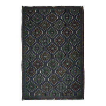 Grand Kilim Oushak Vintage Géométrique Bleu Vert 332 x 216 cm