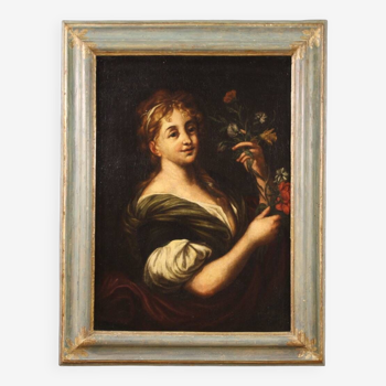 Portrait de dame au bouquet de fleurs du XVIIIe siècle