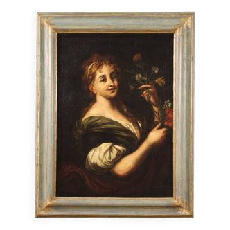 Portrait of a lady with a bouquet of flowers from the 18th century