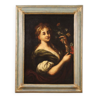 Portrait de dame au bouquet de fleurs du XVIIIe siècle