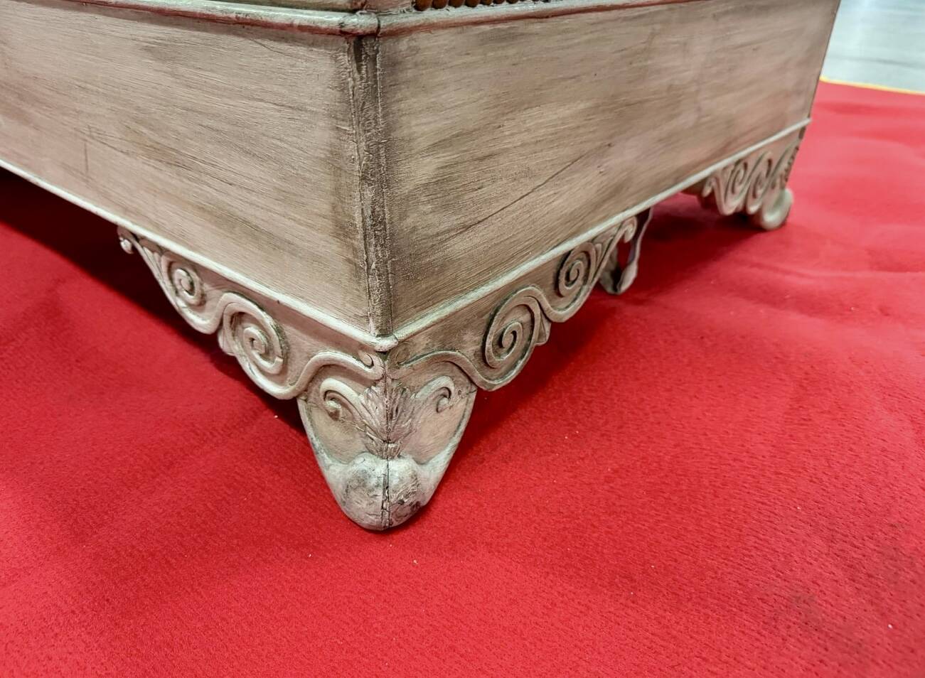 Antique banquette covered in faux shagreen.