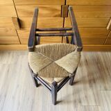 Pair of wood and straw stools