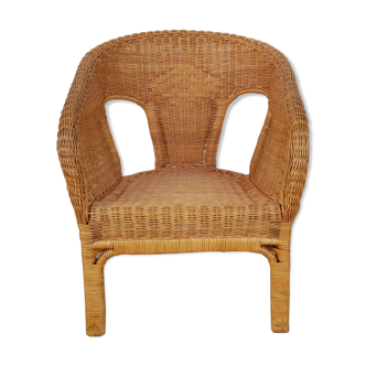 Fauteuil ancien années 50 60 en bambou rotin et osier vintage