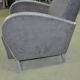 Art Deco grey armchair in fabric and silver-painted wood with brass studs, 1930s