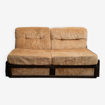 Vintage sofa bed 2 places wood / velvet