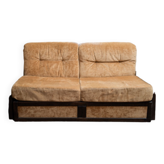 Vintage sofa bed 2 places wood / velvet