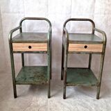 Pair of bedside tables in patinated metal