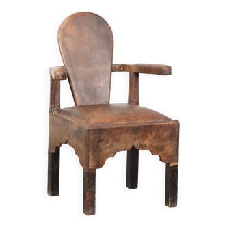 Unique antique sheepskin chair/armchair with a special North African design