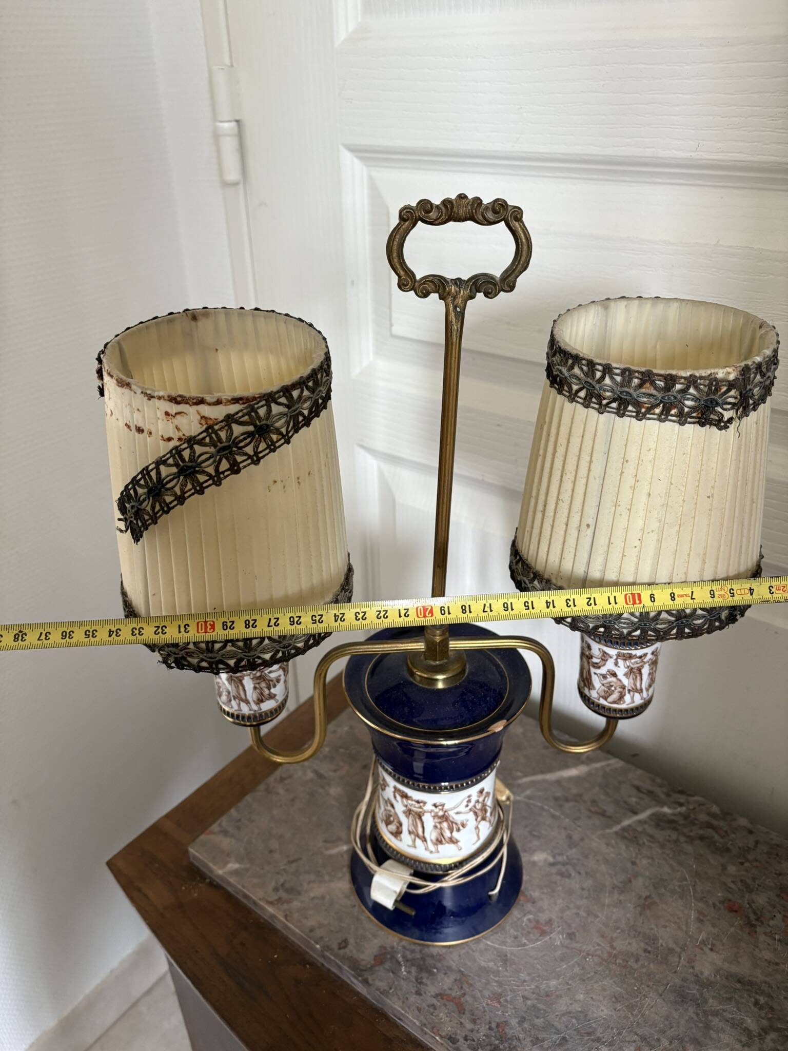 Antique Florentine Table Lamp Italian Blue Porcelain Ceramic