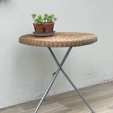 Rattan and lacquered metal folding table