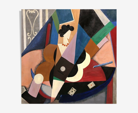 Tableau peinture cubiste grand format XXe