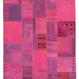 Handmade turkish overdyed 208 cm x 304 cm pink patchwork carpet