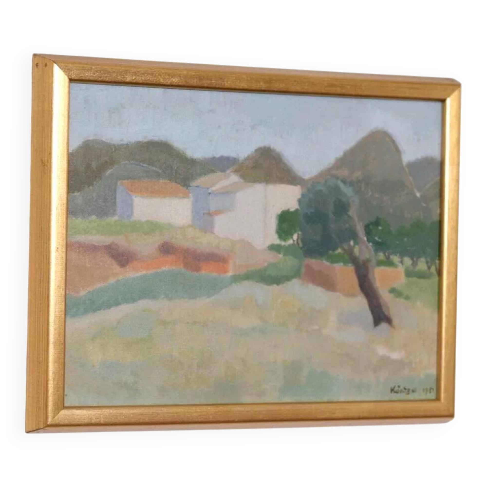 Original Swedish Oil on Panel – “Mountain Village” by Anna Küntzel