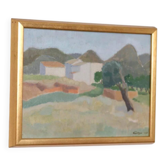 Original Swedish Oil on Panel – “Mountain Village” by Anna Küntzel