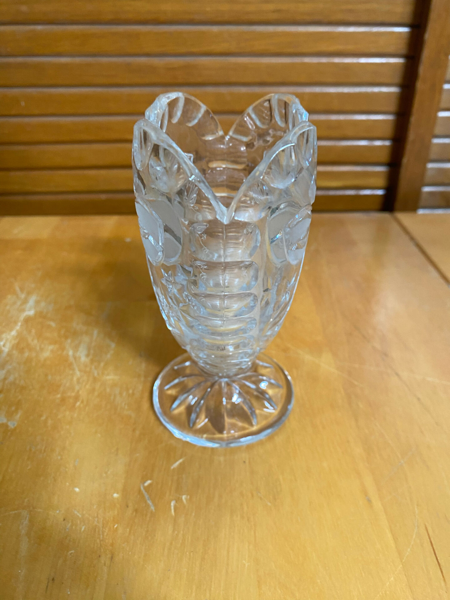 Antique Vase ANNA HUTTE Cut Crystal Bell Shape Vintage #E165