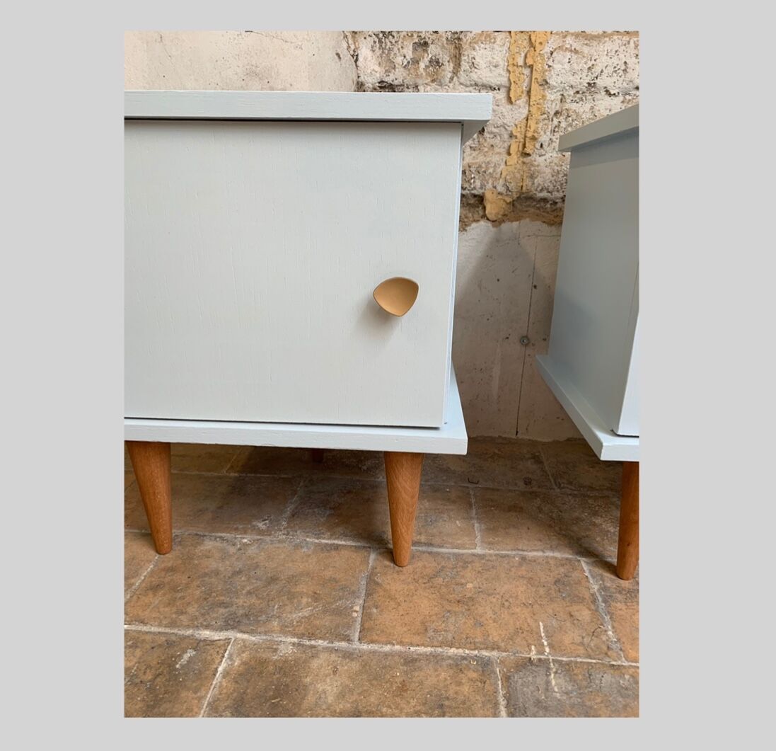 Pair of bedside 1950 renovated in pastel blue