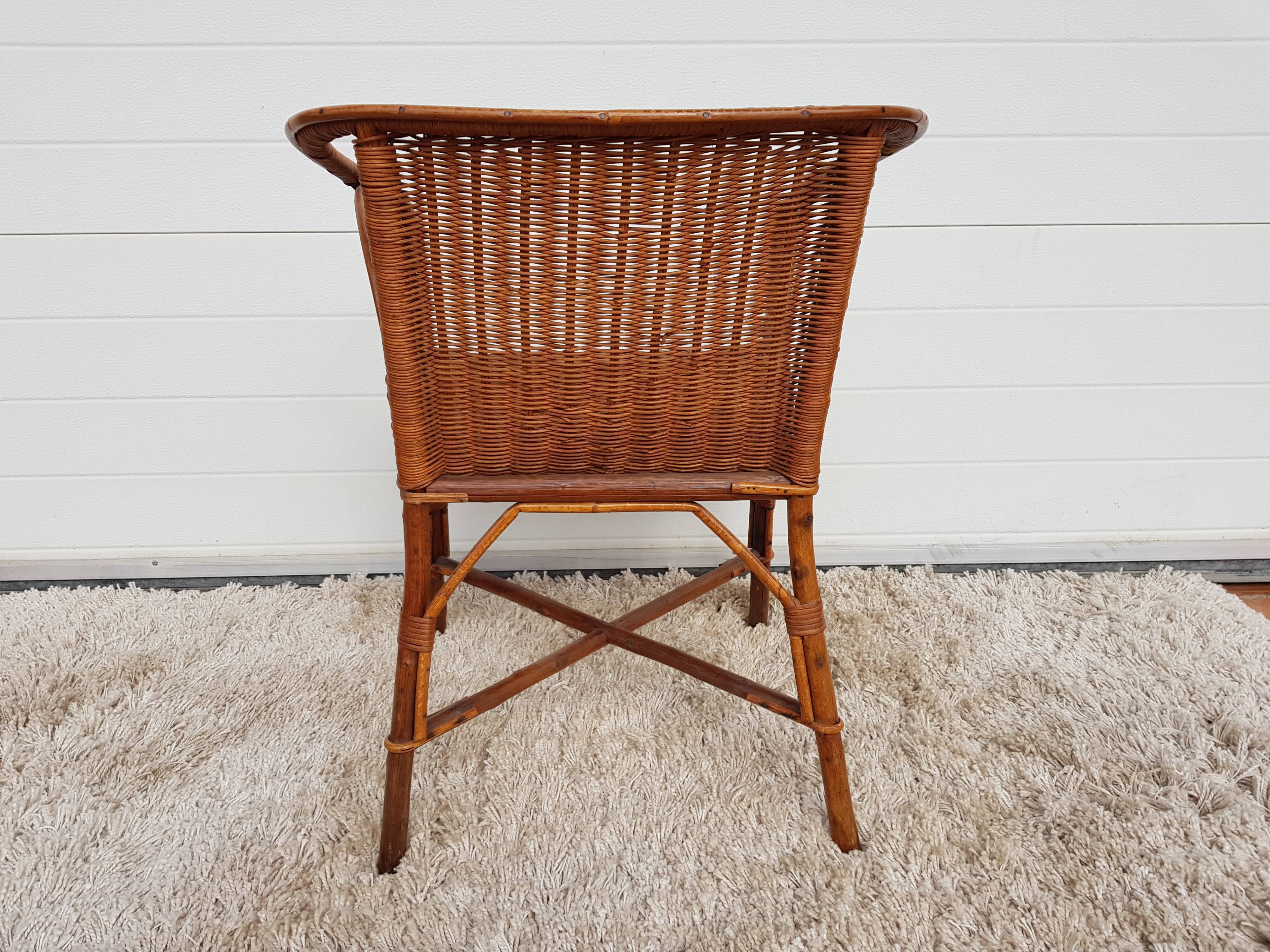 Vintage 50s osier and bamboo armchair