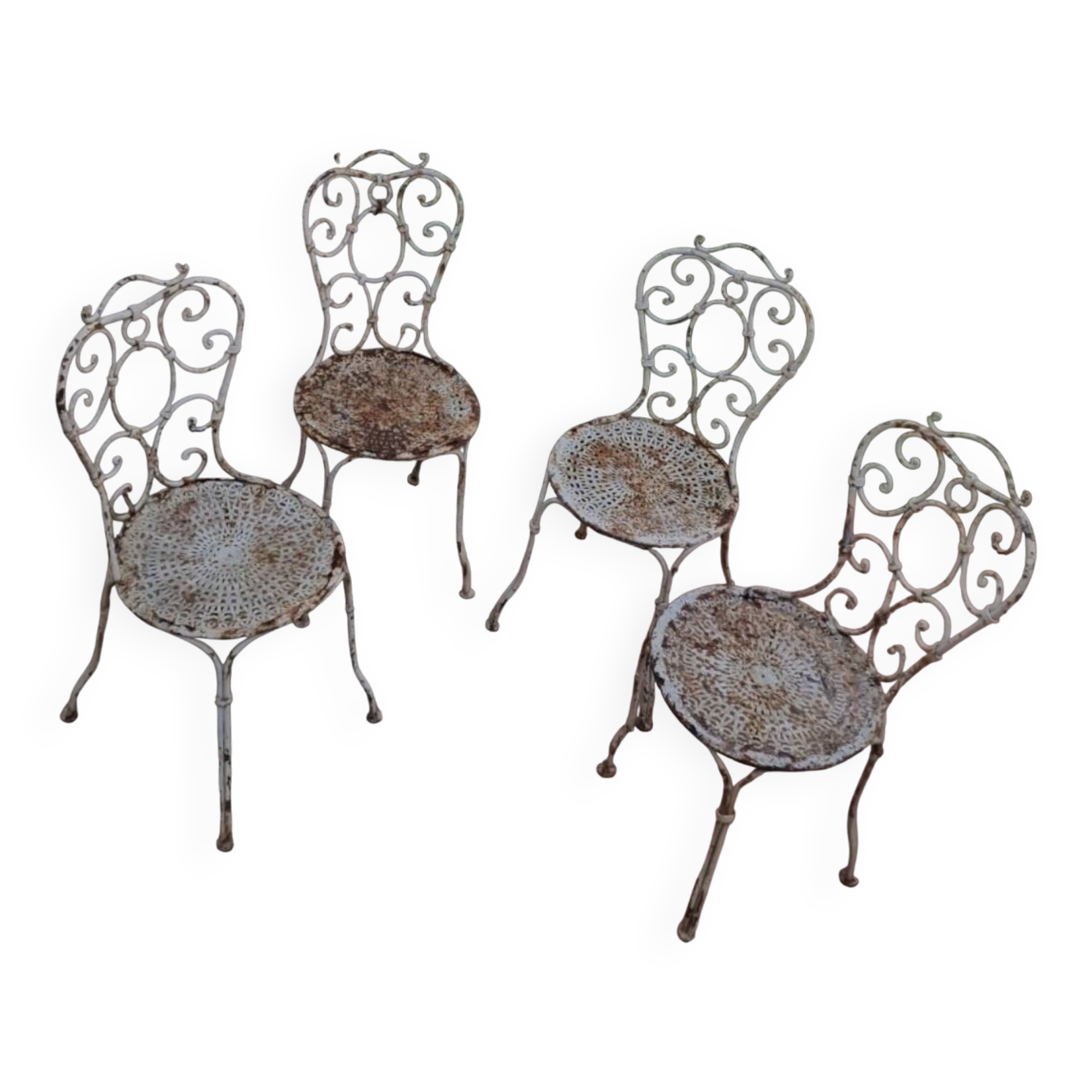 Lot de 4 chaises de jardin en fer forgé ancien