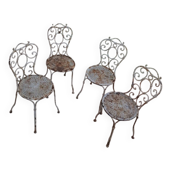 Lot de 4 chaises de jardin en fer forgé ancien