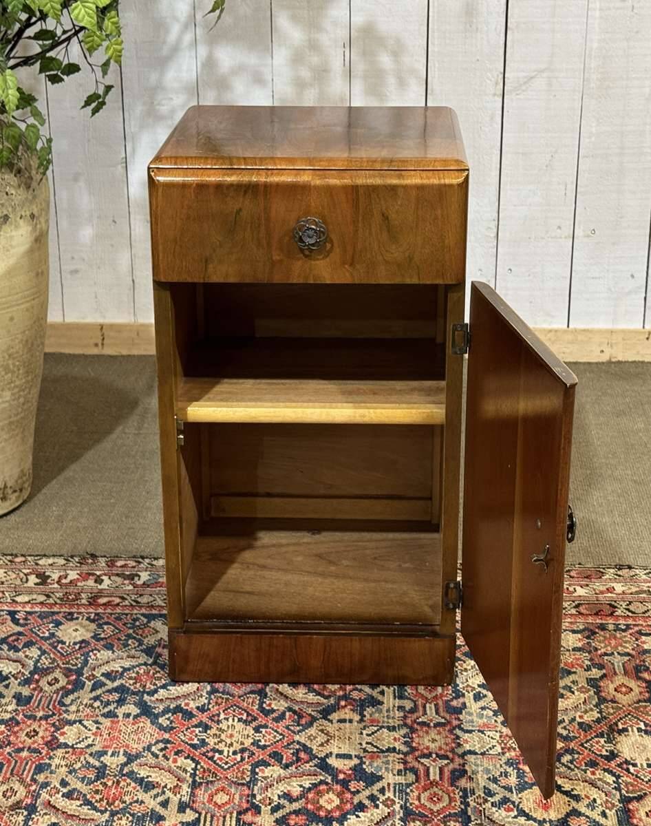 English Art Deco bedside table from the 1950s in walnut.