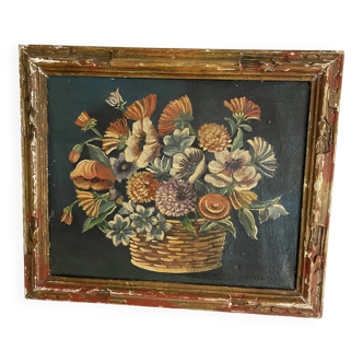 Oil on canvas, framed still life bouquet of flowers