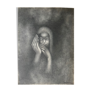 Tableau peinture jeune fille Dany Larroque XXe