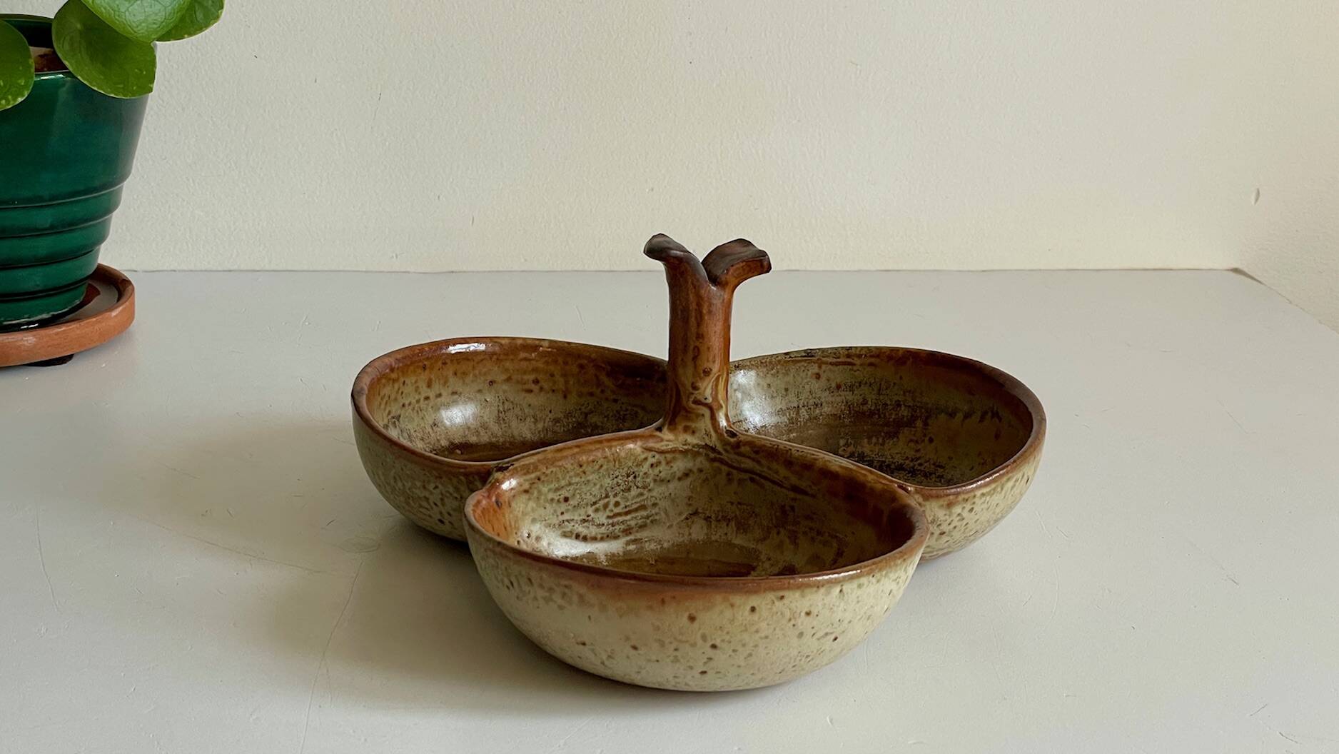 Vintage glazed stoneware appetizer dish