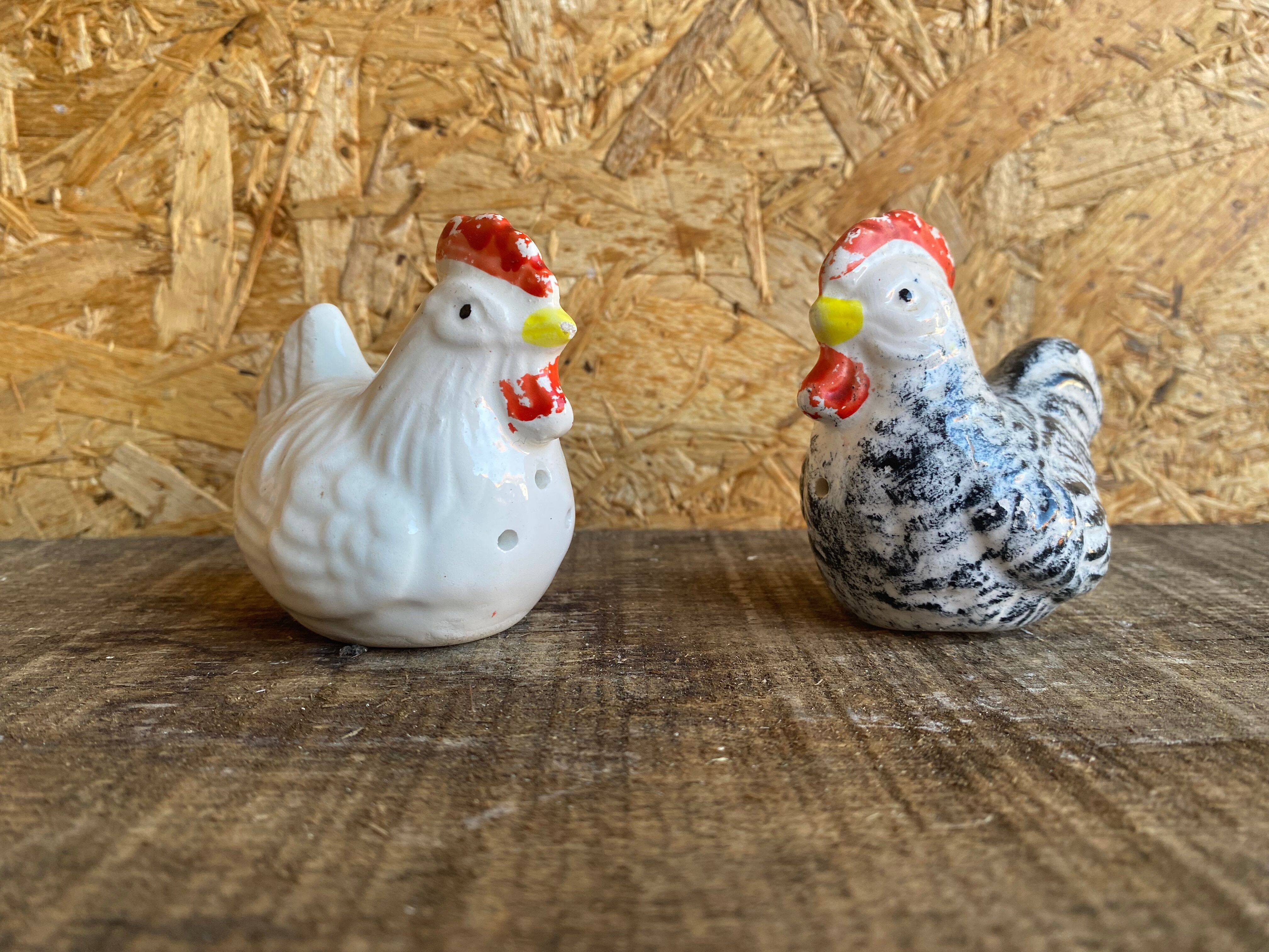 Salt & Pepper Shaker Chicken & Rooster Shape Ceramic Made In France Vintage