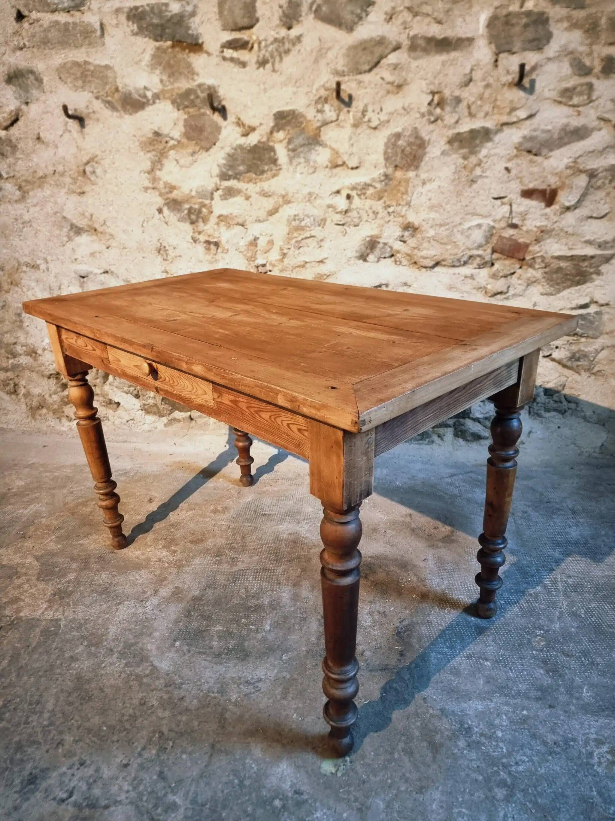 Antique pine and beech kitchen table / desk / work table – France, circa 1900
