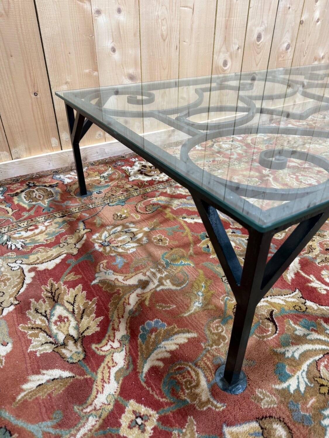 Wrought iron and glass coffee table from the 1900s.