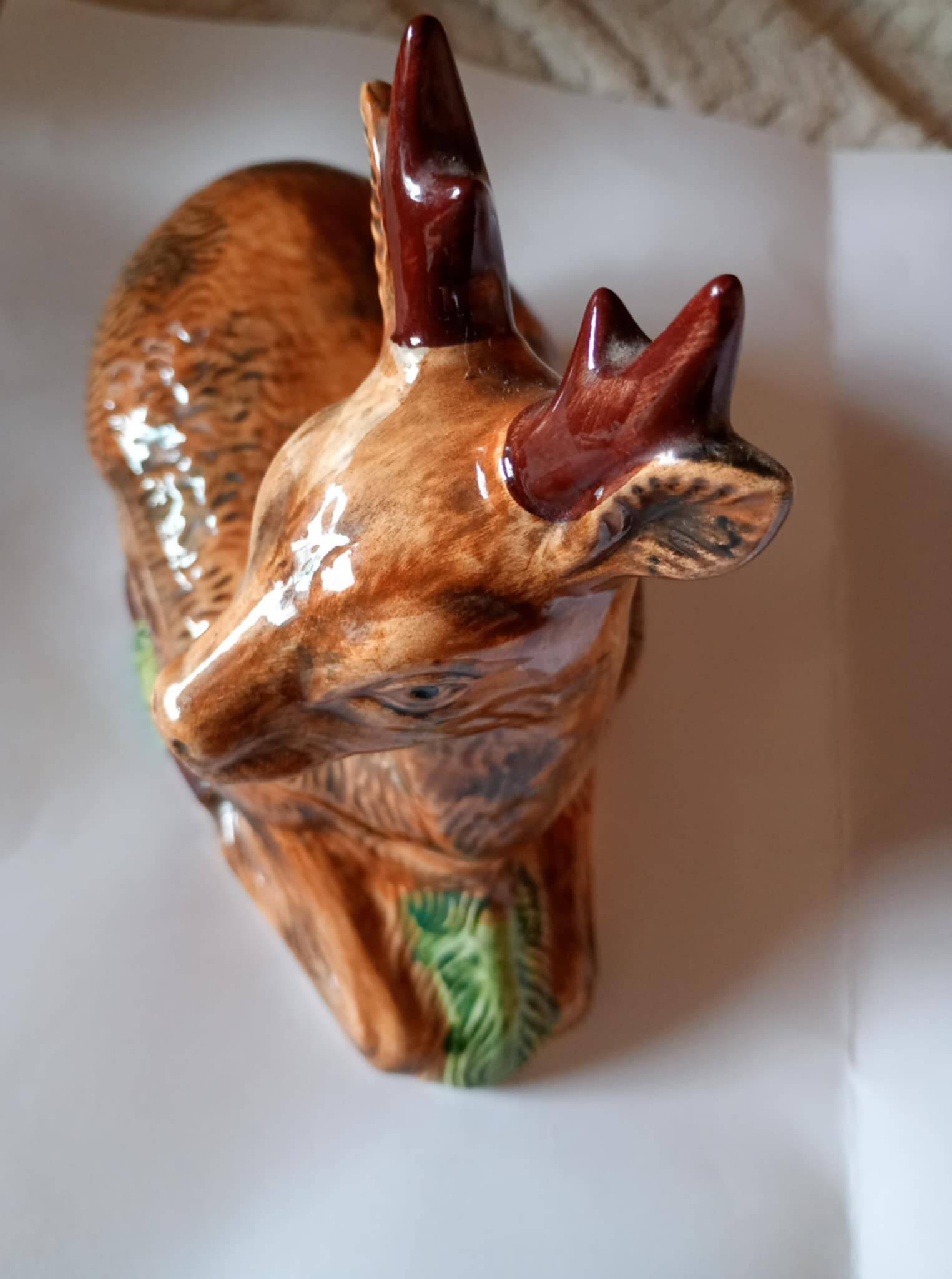 Michel Caugant Sixties Earthenware Glazed Deer Terrine Pâté Mold 25 cm