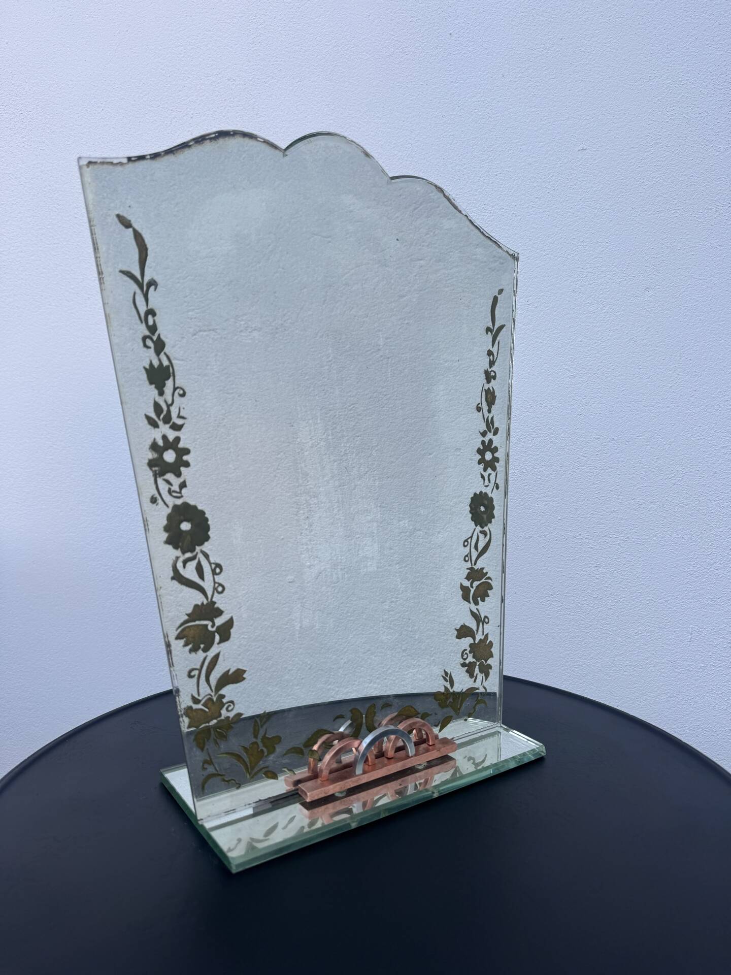 Art Deco engraved tabletop mirror