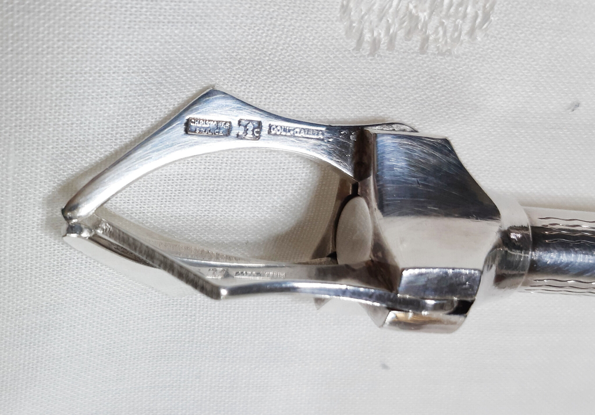 Christofle silver metal 3-claw sugar tongs , Gallia model