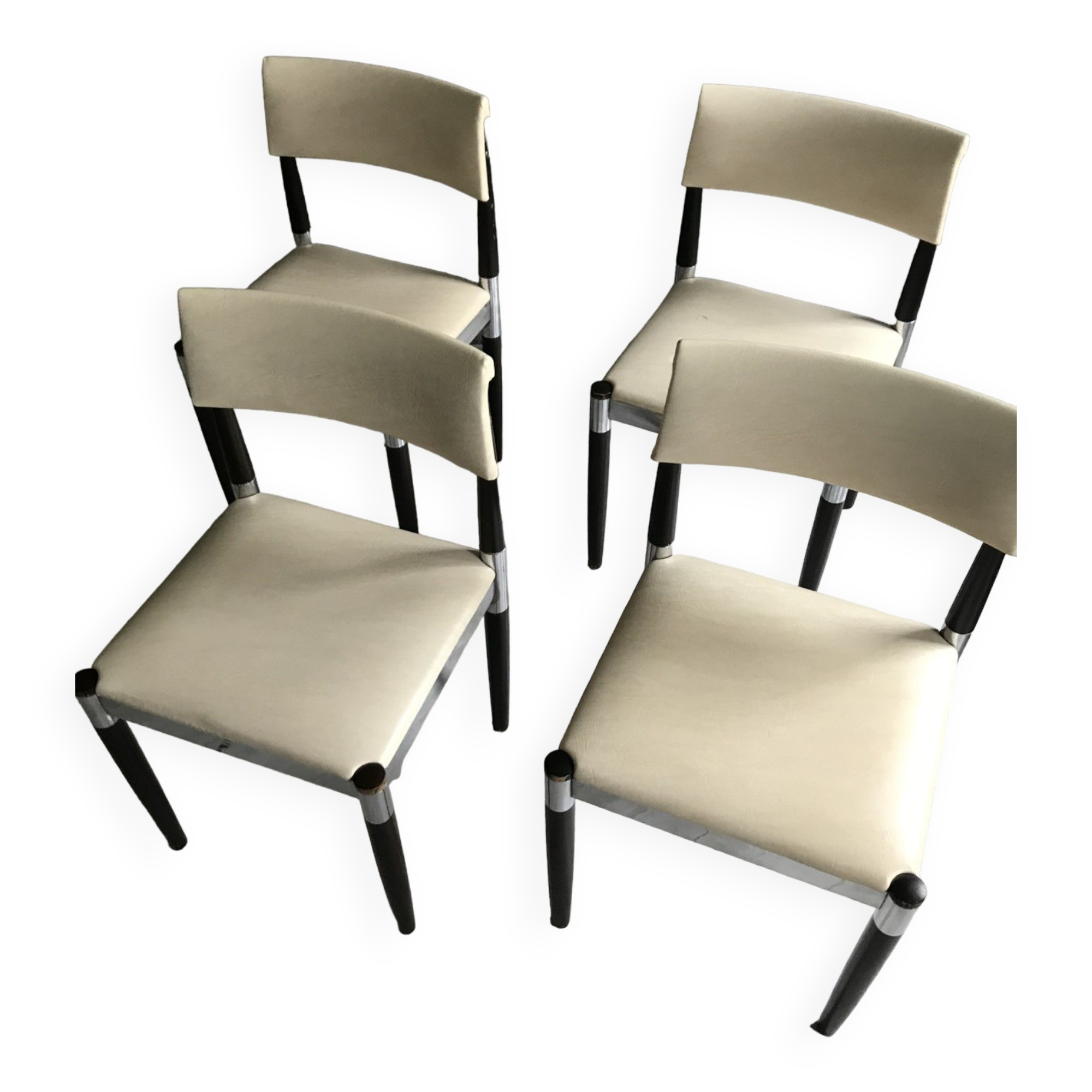 4 x Vintage Dining Table Chairs Chrome Wood 1960s