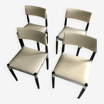 4 x Vintage Dining Table Chairs Chrome Wood 1960s