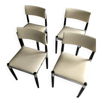 Chaises de table de salle à manger en bois chromé