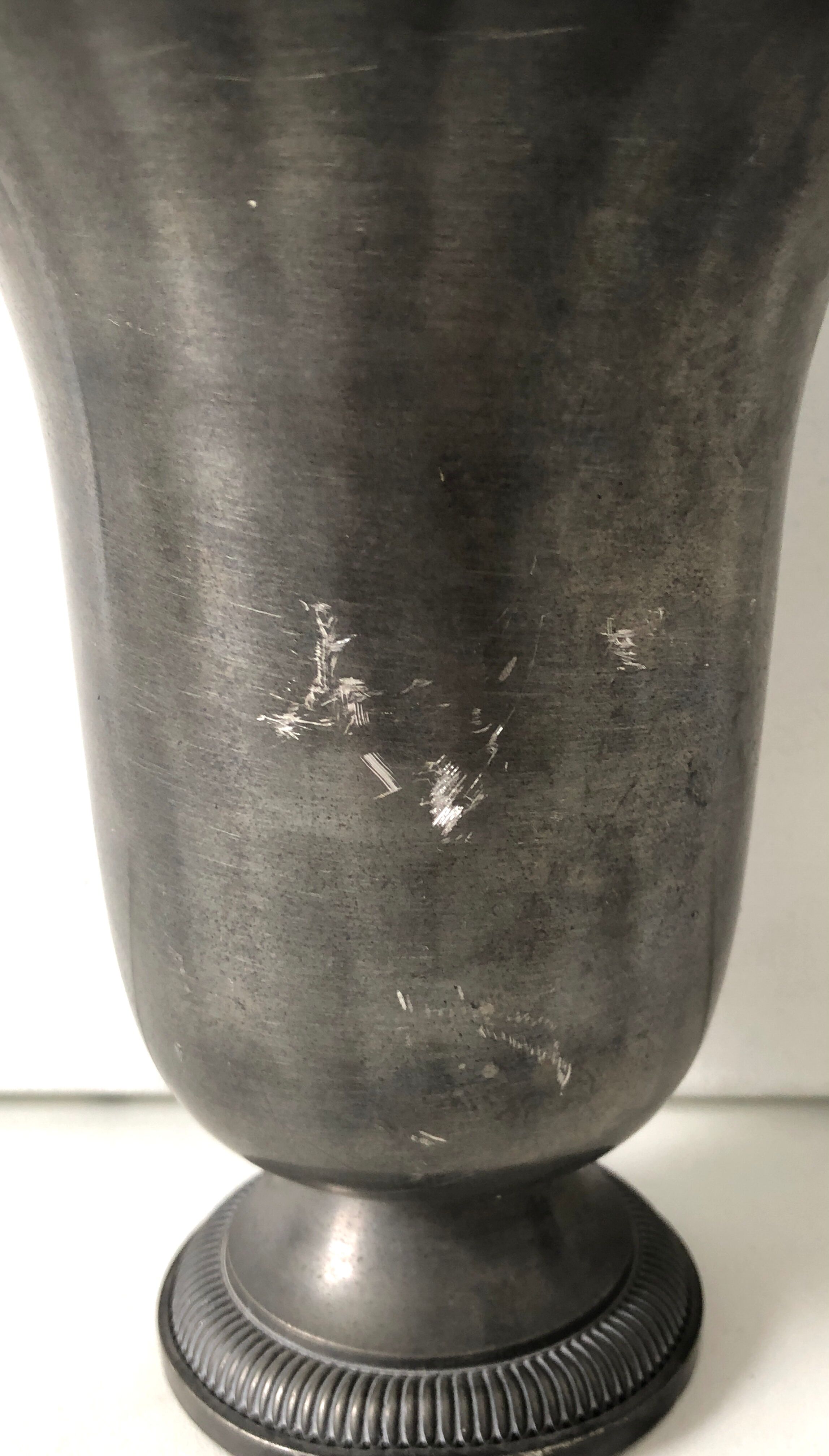 Stamped grey pewter antique vase