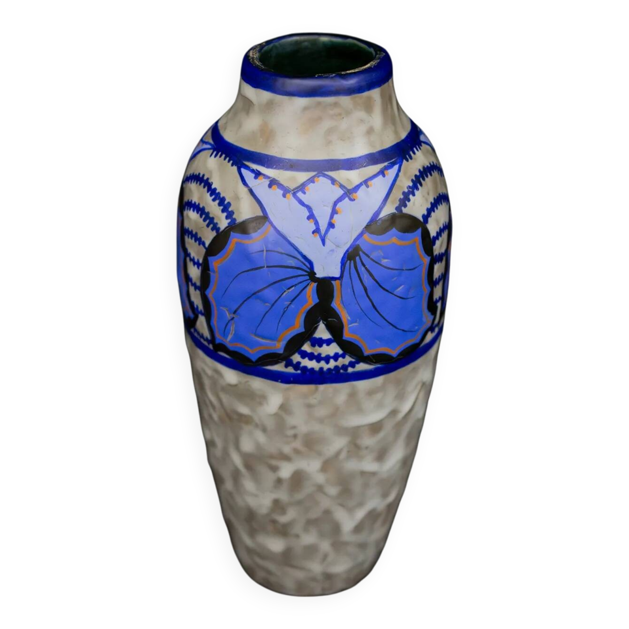 Art Deco vase in glazed stoneware by Louis Dage, butterfly motifs, circa 1930.