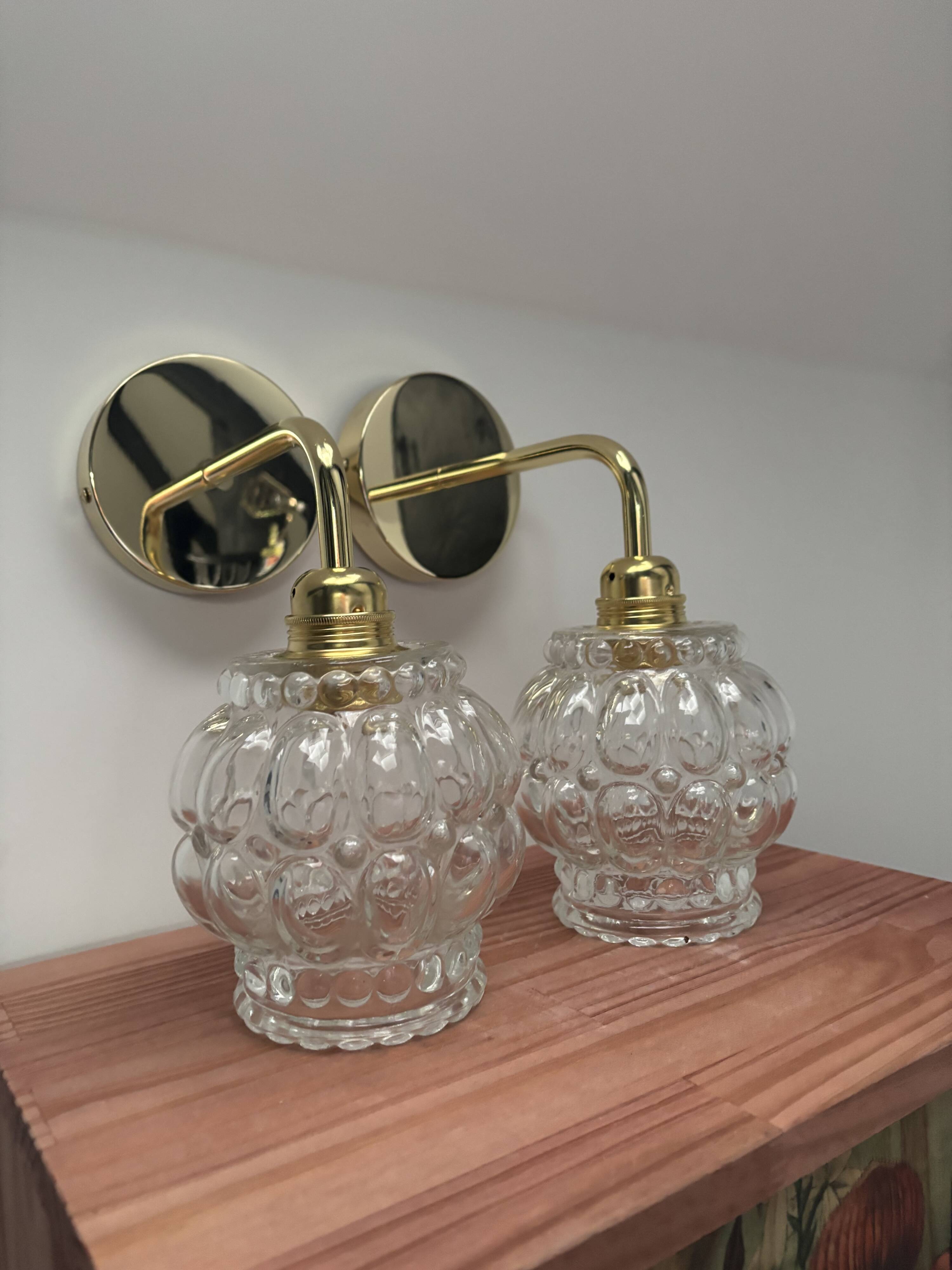 Pair of vintage glass gold wall sconces