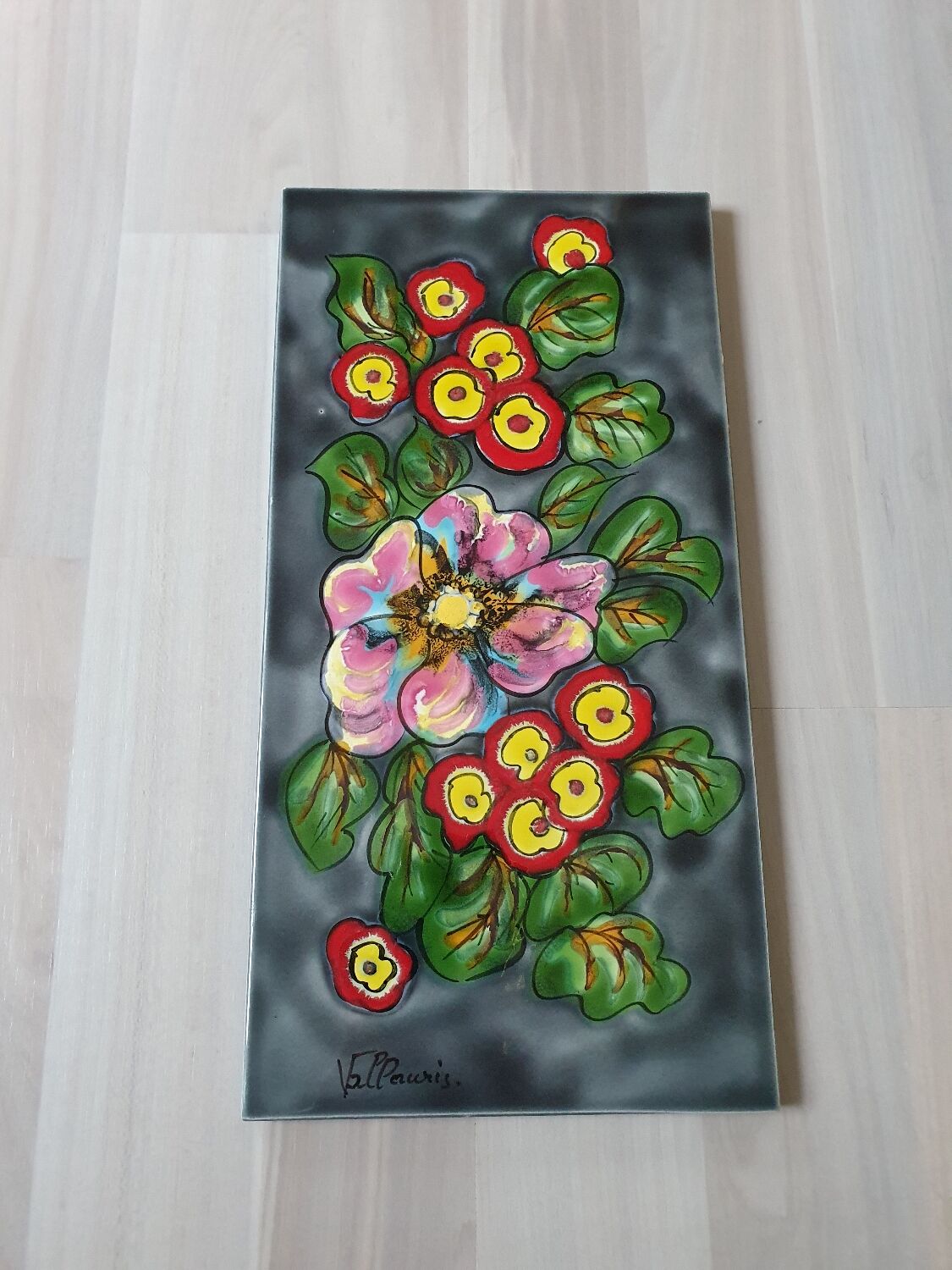 Wall plate tile / ceramic deco fleur vallauris hand painted france